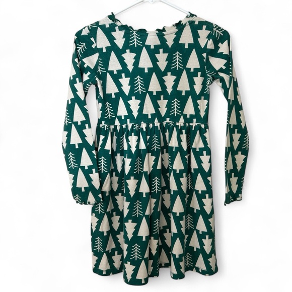 Hanna Andersson Long Sleeve Holiday Print Christmas Tree Lettuce Edge Rib Dress - Picture 3 of 5